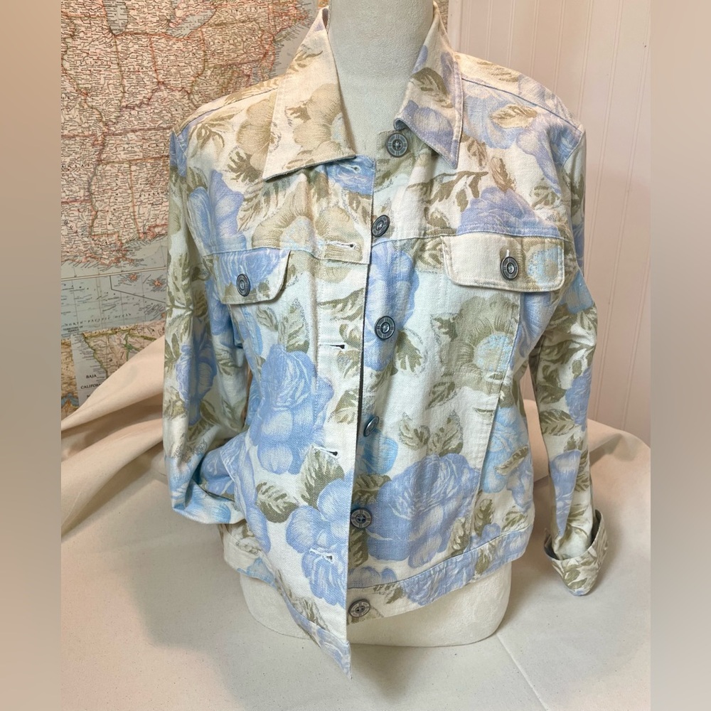 Bill Blass Jeanswear Linen / Denim Jacket Petite Large